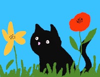 a black cat is sitting in the grass