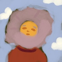 a painting of a person with a flower in his head