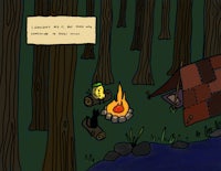 a cartoon of a campfire in the woods