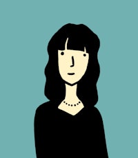 a black and white illustration of a woman with long hair